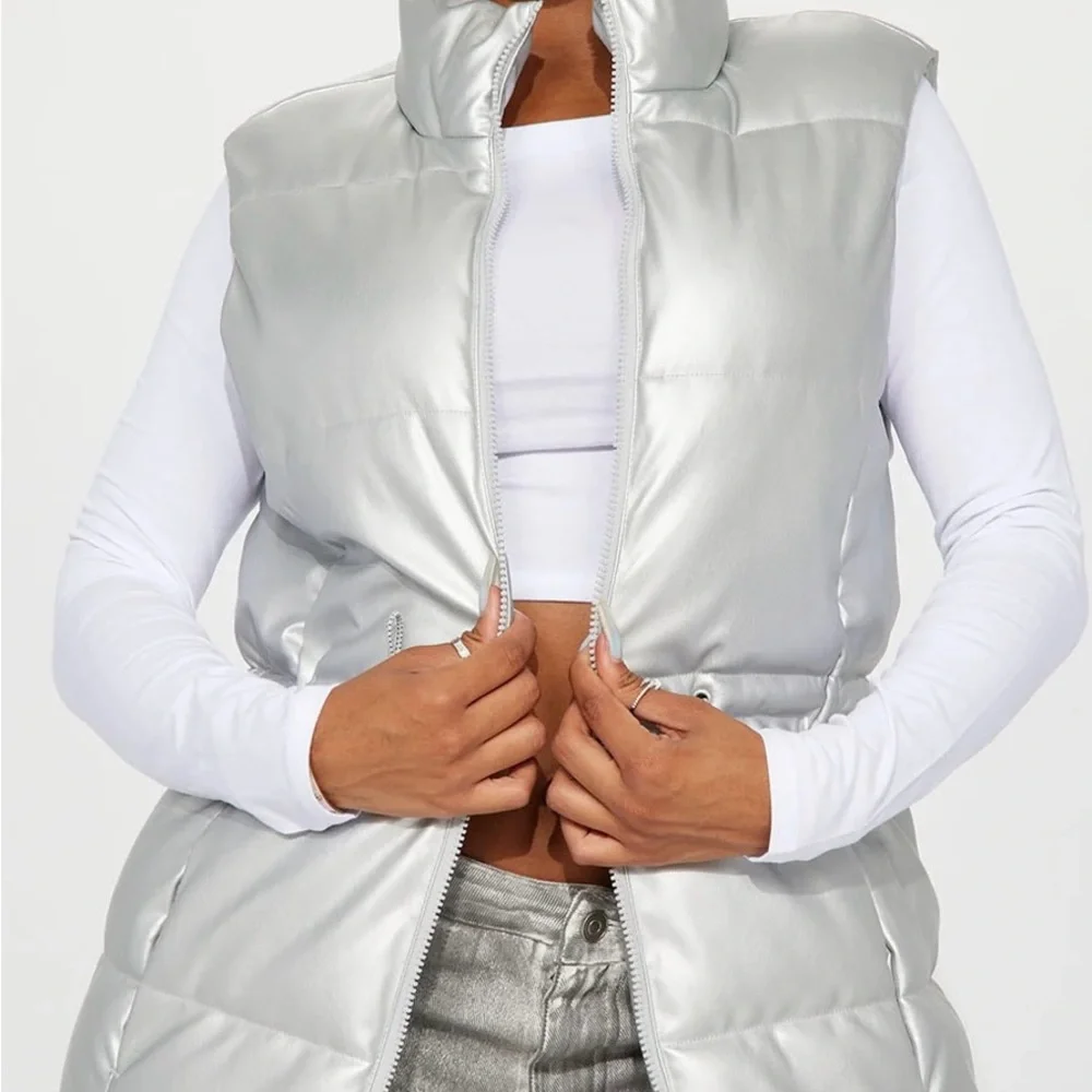 Fashion Nova Metallic Silver Vest
